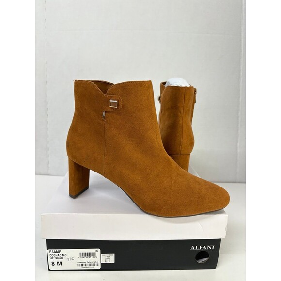 Alfani Women's Paam Sculpted Heel Ankle Booties Cognac Brown Faux Suede Size 8M - Picture 1 of 7